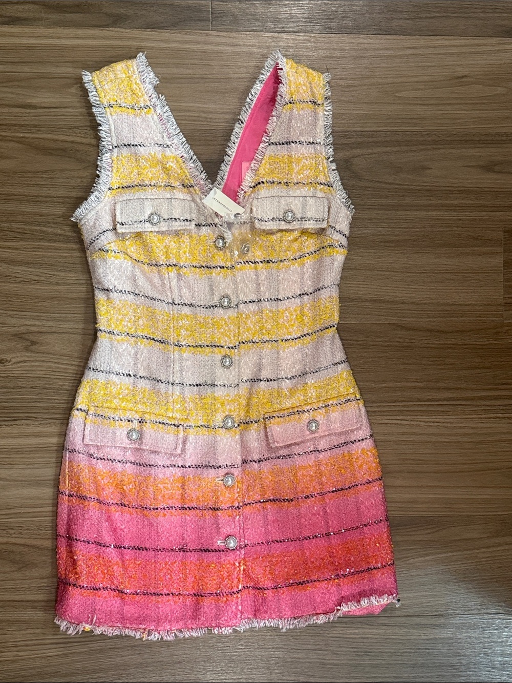 Maeve Sleeveless Gradient Tweed Dress in Yellow to Pink